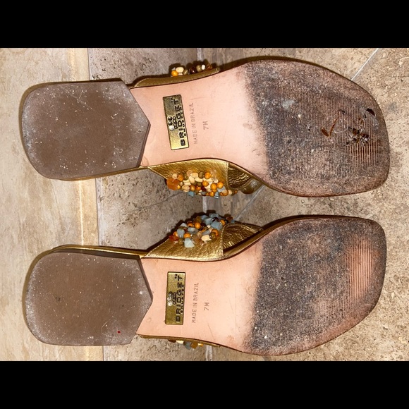 Bridget Shuster RARE Gold Leather Sandals Studded & Jeweled with Stones Size 7 - Picture 7 of 7